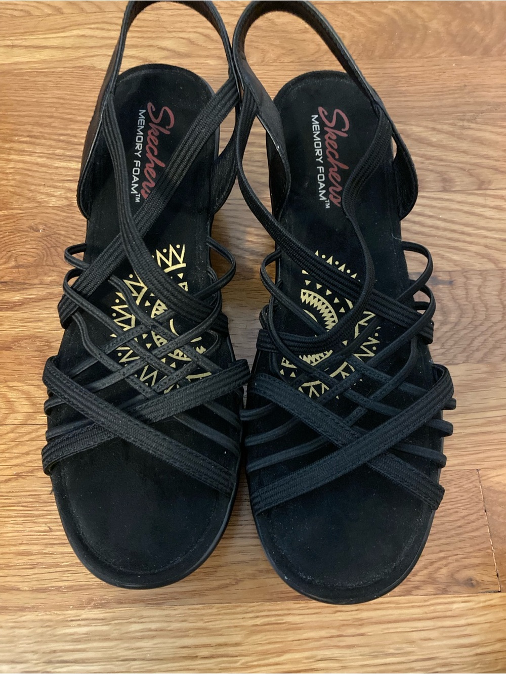 Skechers Black Strappy Memory Foam Slingback Sandals